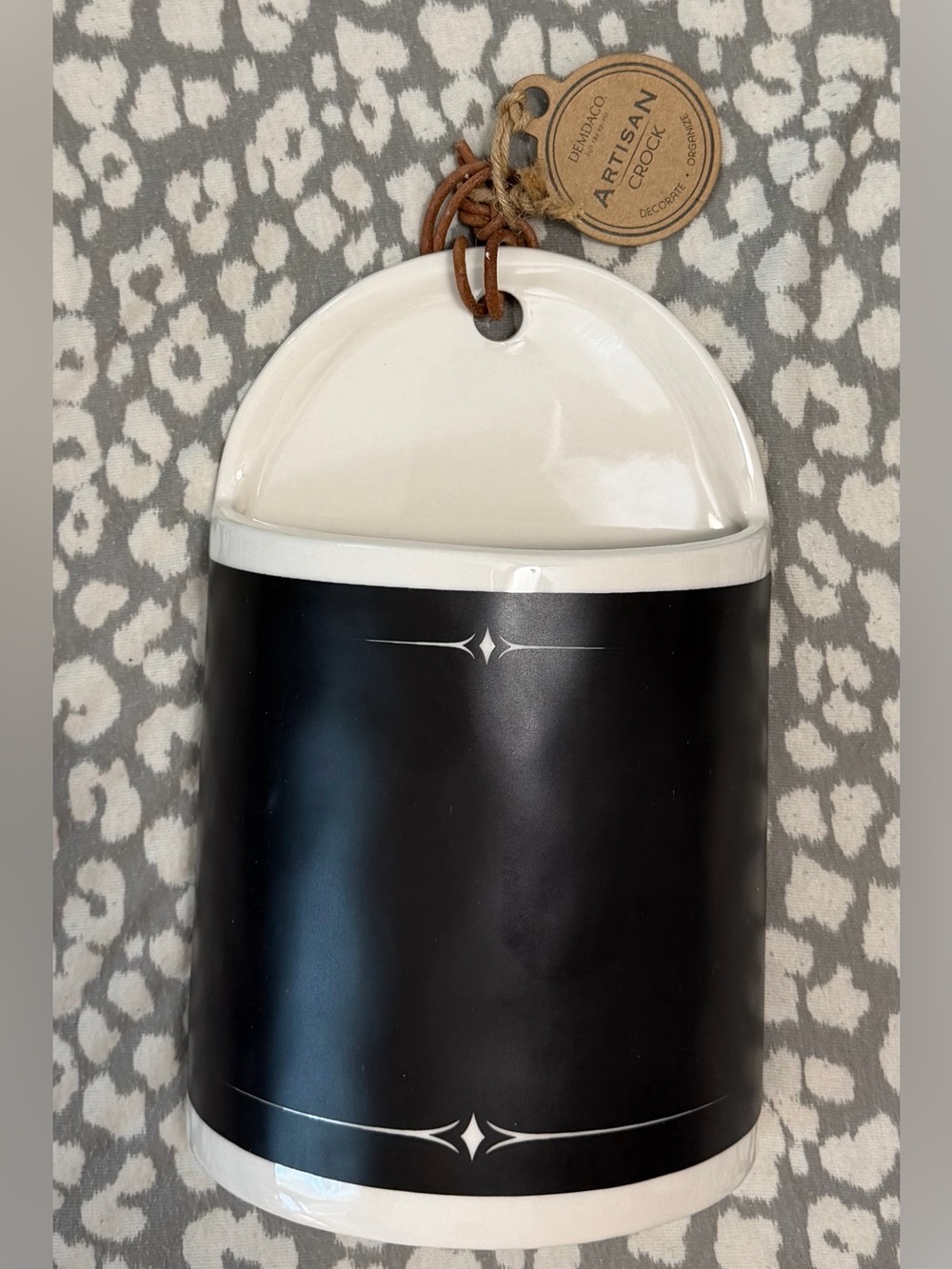Artisan Crock Ceramic Wall Pocket - Black & White